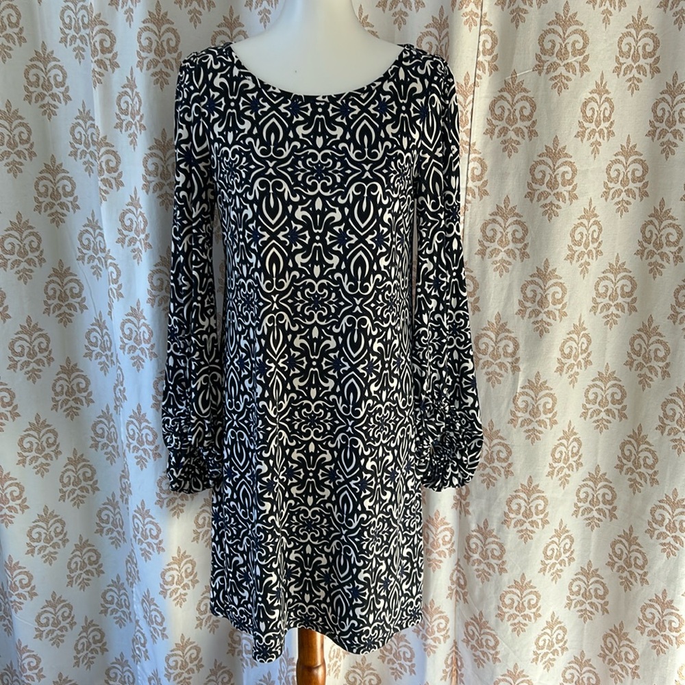 Laundry by Shelli Segal statement pattern knit dress balloon long sleeves 8